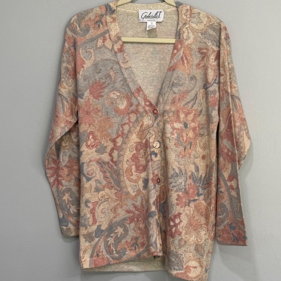 Gabriella T. Sweaters - Gabriella T. Italy Floral Paisley Cotton Linen Knit Cardigan Sweater Sm cottage